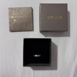 BVLGARI 18k White Gold Diamond B.zero Band Ring Square White Stone with Box